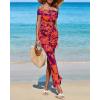 imageBTFBM Off Shoulder Bodycon Dresses for Women 2025 Summer Ruched Split Mesh Cocktail Party Club Floral Maxi DressFloral Purple Orange