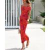imageBTFBM Off Shoulder Bodycon Dresses for Women 2025 Summer Ruched Split Mesh Cocktail Party Club Floral Maxi DressFloral Rust Red