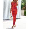 imageBTFBM Off Shoulder Bodycon Dresses for Women 2025 Summer Ruched Split Mesh Cocktail Party Club Floral Maxi DressFloral Rust Red