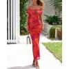 imageBTFBM Off Shoulder Bodycon Dresses for Women 2025 Summer Ruched Split Mesh Cocktail Party Club Floral Maxi DressFloral Rust Red