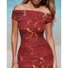 imageBTFBM Off Shoulder Bodycon Dresses for Women 2025 Summer Ruched Split Mesh Cocktail Party Club Floral Maxi DressFloral Wine Red