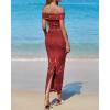 imageBTFBM Off Shoulder Bodycon Dresses for Women 2025 Summer Ruched Split Mesh Cocktail Party Club Floral Maxi DressFloral Wine Red