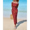 imageBTFBM Off Shoulder Bodycon Dresses for Women 2025 Summer Ruched Split Mesh Cocktail Party Club Floral Maxi DressFloral Wine Red