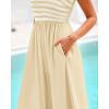 imageBTFBM Summer Midi Dresses for Women 2025 Spring Sleeveless Square Neck Smocked Flowy Long Beach Vacation Sundress PocketBeige