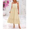 imageBTFBM Summer Midi Dresses for Women 2025 Spring Sleeveless Square Neck Smocked Flowy Long Beach Vacation Sundress PocketBeige