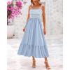 imageBTFBM Summer Midi Dresses for Women 2025 Spring Sleeveless Square Neck Smocked Flowy Long Beach Vacation Sundress PocketBlue