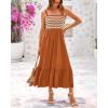 imageBTFBM Summer Midi Dresses for Women 2025 Spring Sleeveless Square Neck Smocked Flowy Long Beach Vacation Sundress PocketBrown Yellow
