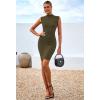 imageBTFBM Women Bodycon Mini Dress Summer 2025 High Neck Sleeveless Ruched Date Night Outfits Club Party Cocktail DressesArmy Green