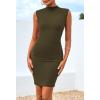 imageBTFBM Women Bodycon Mini Dress Summer 2025 High Neck Sleeveless Ruched Date Night Outfits Club Party Cocktail DressesArmy Green
