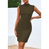 imageBTFBM Women Bodycon Mini Dress Summer 2025 High Neck Sleeveless Ruched Date Night Outfits Club Party Cocktail DressesArmy Green