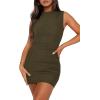 imageBTFBM Women Bodycon Mini Dress Summer 2025 High Neck Sleeveless Ruched Date Night Outfits Club Party Cocktail DressesArmy Green