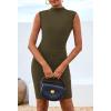 imageBTFBM Women Bodycon Mini Dress Summer 2025 High Neck Sleeveless Ruched Date Night Outfits Club Party Cocktail DressesArmy Green