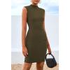 imageBTFBM Women Bodycon Mini Dress Summer 2025 High Neck Sleeveless Ruched Date Night Outfits Club Party Cocktail DressesArmy Green