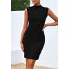 imageBTFBM Women Bodycon Mini Dress Summer 2025 High Neck Sleeveless Ruched Date Night Outfits Club Party Cocktail DressesBlack