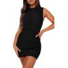 imageBTFBM Women Bodycon Mini Dress Summer 2025 High Neck Sleeveless Ruched Date Night Outfits Club Party Cocktail DressesBlack