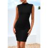 imageBTFBM Women Bodycon Mini Dress Summer 2025 High Neck Sleeveless Ruched Date Night Outfits Club Party Cocktail DressesBlack