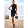 imageBTFBM Women Bodycon Mini Dress Summer 2025 High Neck Sleeveless Ruched Date Night Outfits Club Party Cocktail DressesBlack
