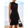 imageBTFBM Women Bodycon Mini Dress Summer 2025 High Neck Sleeveless Ruched Date Night Outfits Club Party Cocktail DressesBlack