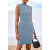 imageBTFBM Women Bodycon Mini Dress Summer 2025 High Neck Sleeveless Ruched Date Night Outfits Club Party Cocktail DressesBlue