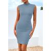 imageBTFBM Women Bodycon Mini Dress Summer 2025 High Neck Sleeveless Ruched Date Night Outfits Club Party Cocktail DressesBlue