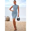 imageBTFBM Women Bodycon Mini Dress Summer 2025 High Neck Sleeveless Ruched Date Night Outfits Club Party Cocktail DressesBlue