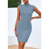 imageBTFBM Women Bodycon Mini Dress Summer 2025 High Neck Sleeveless Ruched Date Night Outfits Club Party Cocktail DressesBlue