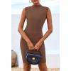 imageBTFBM Women Bodycon Mini Dress Summer 2025 High Neck Sleeveless Ruched Date Night Outfits Club Party Cocktail DressesBrown