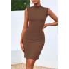 imageBTFBM Women Bodycon Mini Dress Summer 2025 High Neck Sleeveless Ruched Date Night Outfits Club Party Cocktail DressesBrown