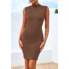 imageBTFBM Women Bodycon Mini Dress Summer 2025 High Neck Sleeveless Ruched Date Night Outfits Club Party Cocktail DressesBrown