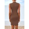 imageBTFBM Women Bodycon Mini Dress Summer 2025 High Neck Sleeveless Ruched Date Night Outfits Club Party Cocktail DressesBrown