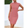 imageBTFBM Women Bodycon Mini Dress Summer 2025 High Neck Sleeveless Ruched Date Night Outfits Club Party Cocktail DressesDark Pink