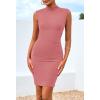 imageBTFBM Women Bodycon Mini Dress Summer 2025 High Neck Sleeveless Ruched Date Night Outfits Club Party Cocktail DressesDark Pink