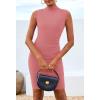 imageBTFBM Women Bodycon Mini Dress Summer 2025 High Neck Sleeveless Ruched Date Night Outfits Club Party Cocktail DressesDark Pink