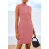 imageBTFBM Women Bodycon Mini Dress Summer 2025 High Neck Sleeveless Ruched Date Night Outfits Club Party Cocktail DressesDark Pink