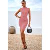 imageBTFBM Women Bodycon Mini Dress Summer 2025 High Neck Sleeveless Ruched Date Night Outfits Club Party Cocktail DressesDark Pink