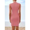 imageBTFBM Women Bodycon Mini Dress Summer 2025 High Neck Sleeveless Ruched Date Night Outfits Club Party Cocktail DressesDark Pink