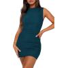 imageBTFBM Women Bodycon Mini Dress Summer 2025 High Neck Sleeveless Ruched Date Night Outfits Club Party Cocktail DressesPeacock Blue