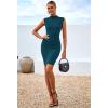 imageBTFBM Women Bodycon Mini Dress Summer 2025 High Neck Sleeveless Ruched Date Night Outfits Club Party Cocktail DressesPeacock Blue