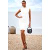 imageBTFBM Women Bodycon Mini Dress Summer 2025 High Neck Sleeveless Ruched Date Night Outfits Club Party Cocktail DressesWhite