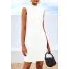 imageBTFBM Women Bodycon Mini Dress Summer 2025 High Neck Sleeveless Ruched Date Night Outfits Club Party Cocktail DressesWhite