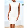 imageBTFBM Women Bodycon Mini Dress Summer 2025 High Neck Sleeveless Ruched Date Night Outfits Club Party Cocktail DressesWhite