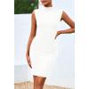 imageBTFBM Women Bodycon Mini Dress Summer 2025 High Neck Sleeveless Ruched Date Night Outfits Club Party Cocktail DressesWhite