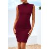 imageBTFBM Women Bodycon Mini Dress Summer 2025 High Neck Sleeveless Ruched Date Night Outfits Club Party Cocktail DressesWine Red