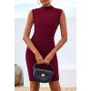 imageBTFBM Women Bodycon Mini Dress Summer 2025 High Neck Sleeveless Ruched Date Night Outfits Club Party Cocktail DressesWine Red