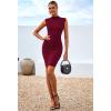 imageBTFBM Women Bodycon Mini Dress Summer 2025 High Neck Sleeveless Ruched Date Night Outfits Club Party Cocktail DressesWine Red