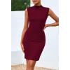 imageBTFBM Women Bodycon Mini Dress Summer 2025 High Neck Sleeveless Ruched Date Night Outfits Club Party Cocktail DressesWine Red