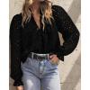imageBTFBM Women Hollow Out Fall Tops 2025 Lace Eyelet Buttons V Neck Long Sleeve Embroidery Boho Dressy Casual Blouse ShirtsBlack