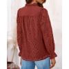 imageBTFBM Women Hollow Out Fall Tops 2025 Lace Eyelet Buttons V Neck Long Sleeve Embroidery Boho Dressy Casual Blouse ShirtsBrick Red