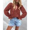 imageBTFBM Women Hollow Out Fall Tops 2025 Lace Eyelet Buttons V Neck Long Sleeve Embroidery Boho Dressy Casual Blouse ShirtsBrick Red