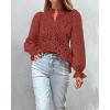 imageBTFBM Women Hollow Out Fall Tops 2025 Lace Eyelet Buttons V Neck Long Sleeve Embroidery Boho Dressy Casual Blouse ShirtsBrick Red